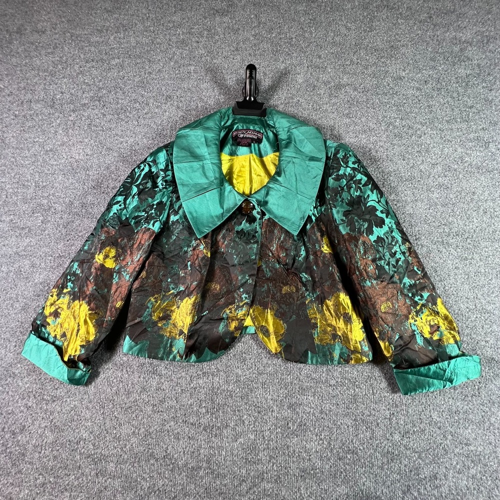 Stacy Adams Crop Jacket Womens 14 Multicolor Floral 3/4 Sleeve Holiday Christmas